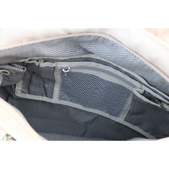 Nicole Miller Nylon Duffle Bag with Faux Croc Handles Cream Large Tan Beige - Picture 9 of 11